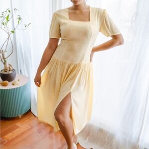 80s does 50s vintage butter yellow fit and flare dress